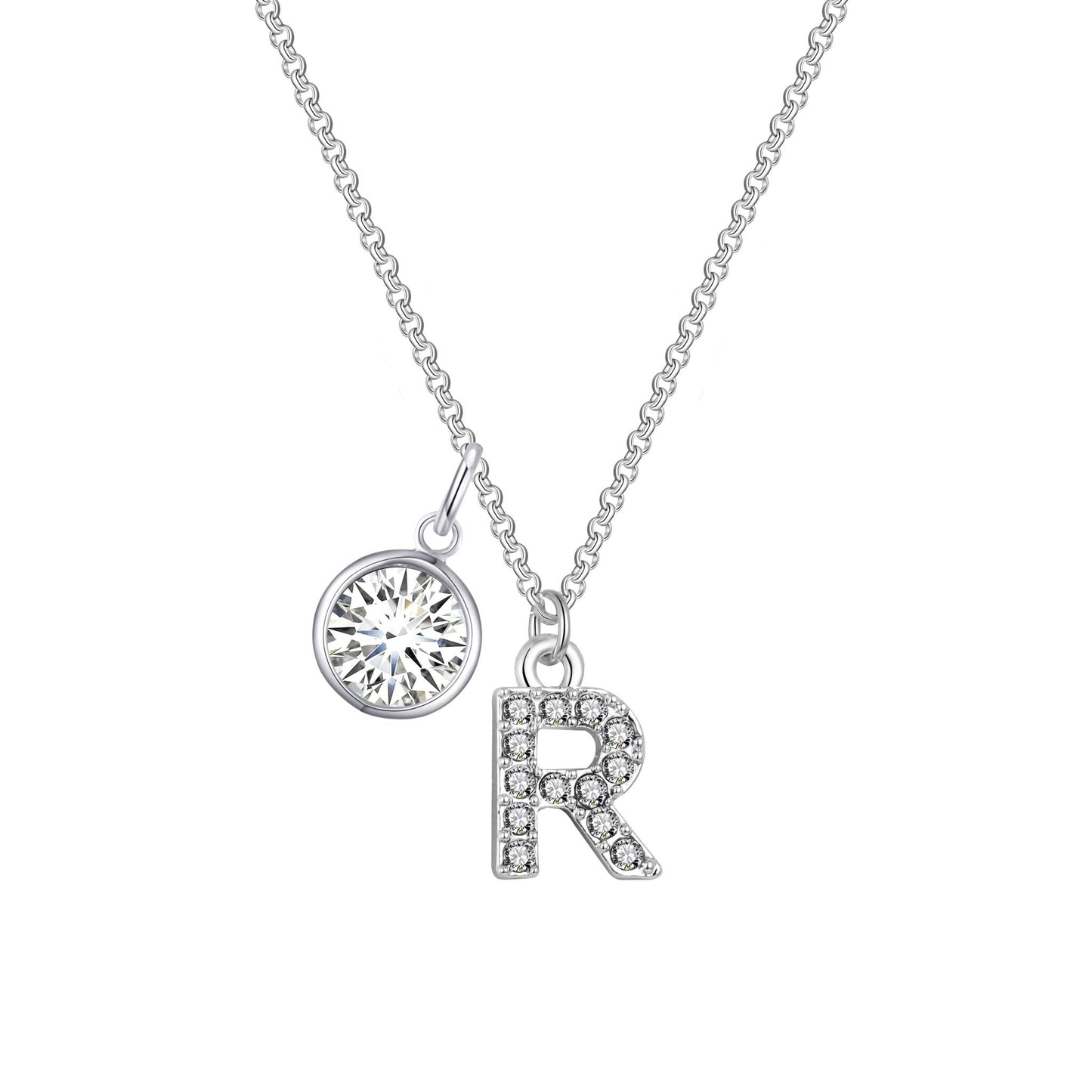 Pave Initial R Necklace with Birthstone Charm Created with Zircondia® Crystals