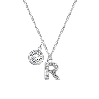 Pave Initial R Necklace with Birthstone Charm Created with Zircondia® Crystals