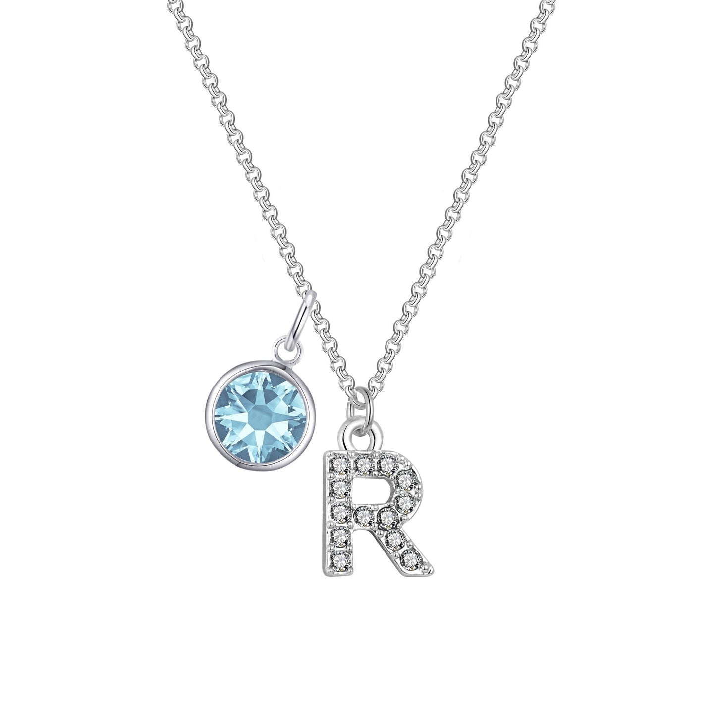 Pave Initial R Necklace with Birthstone Charm Created with Zircondia® Crystals