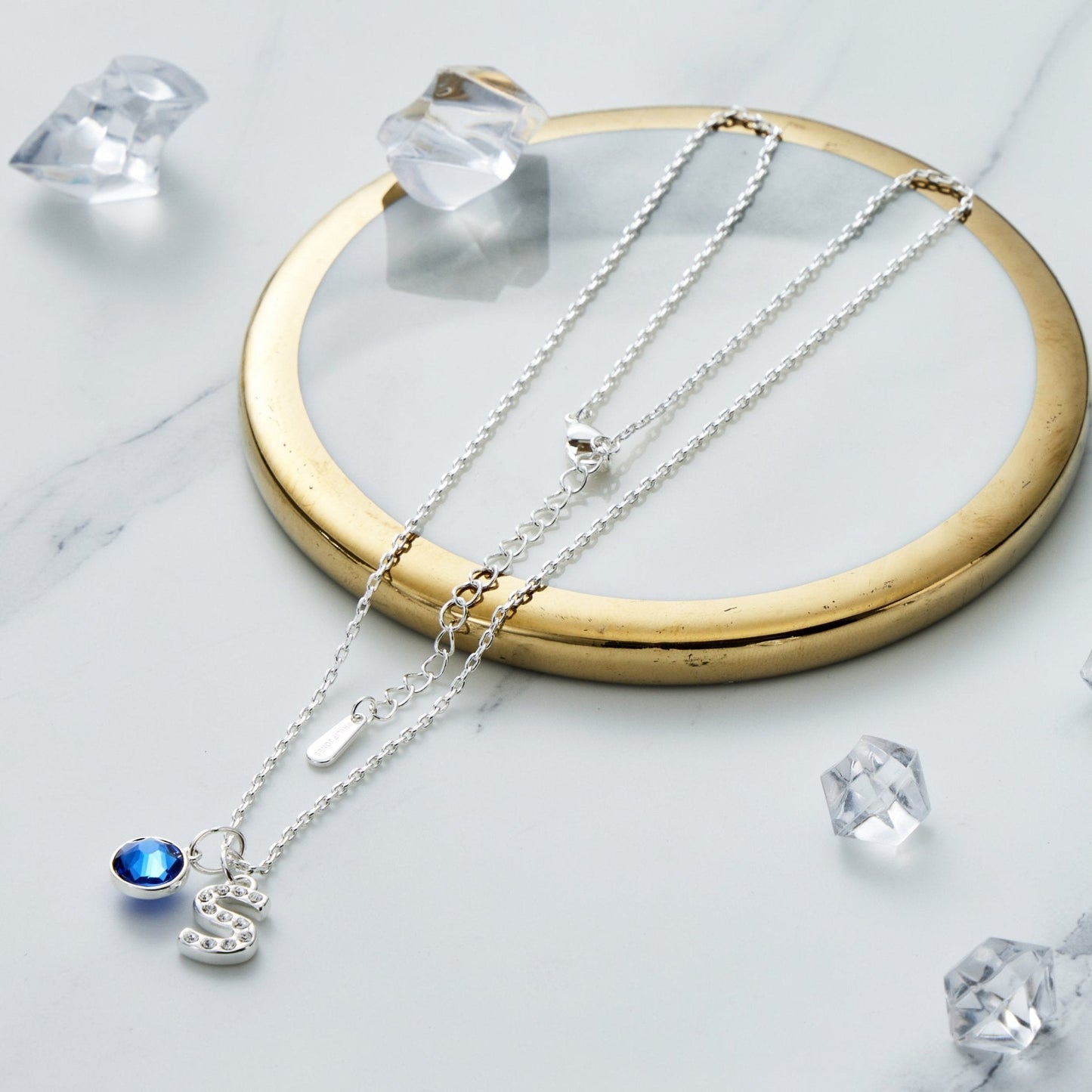 Pave Initial S Necklace with Birthstone Charm Created with Zircondia® Crystals