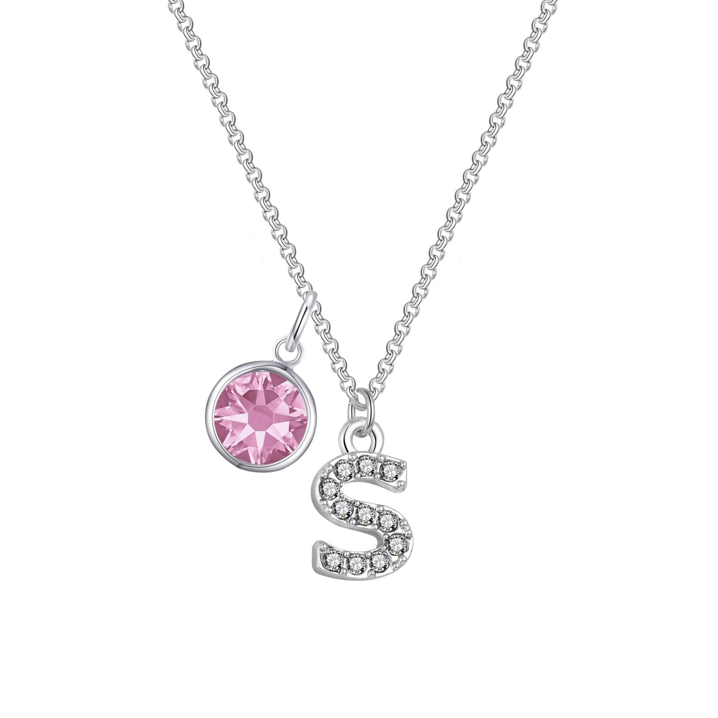 Pave Initial S Necklace with Birthstone Charm Created with Zircondia® Crystals