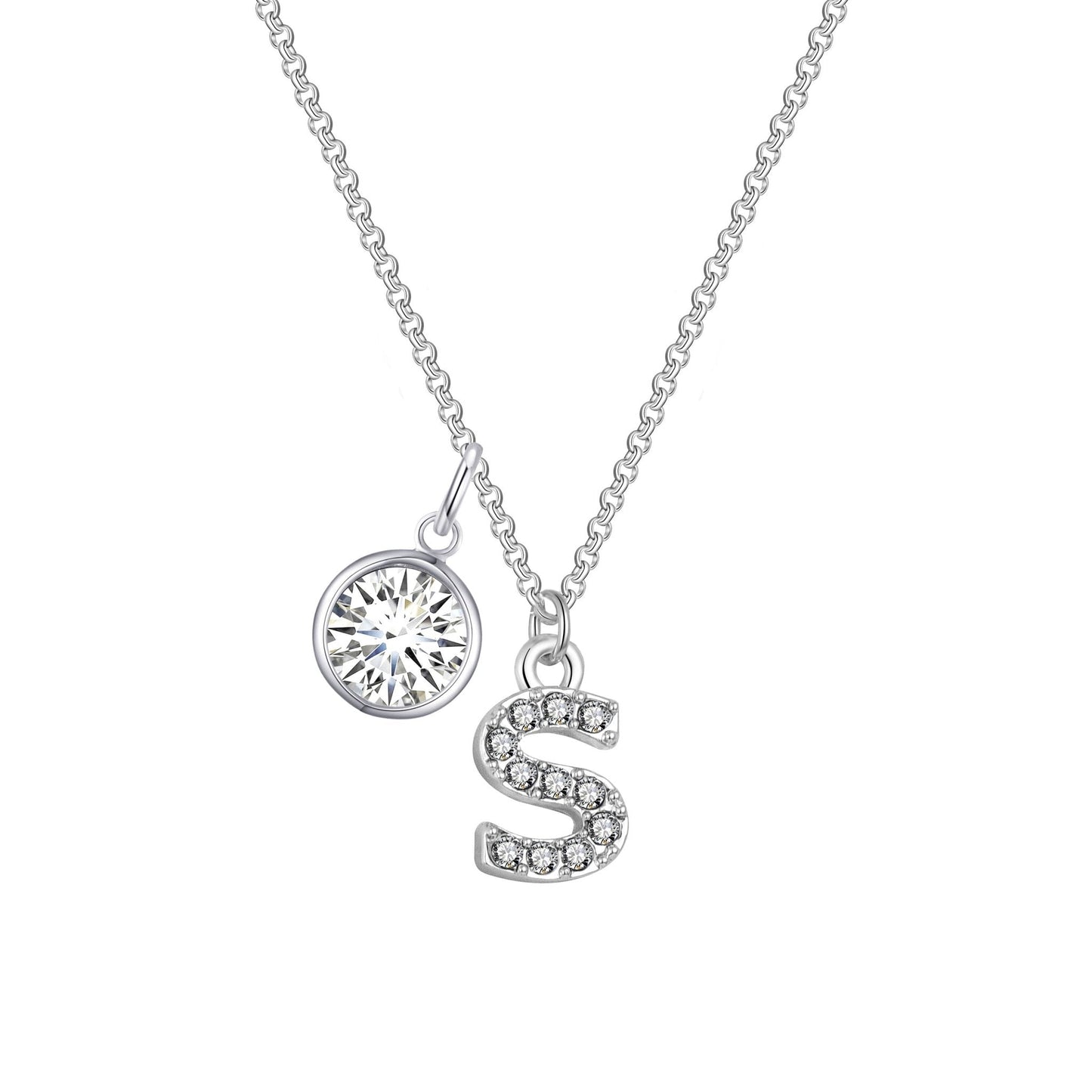 Pave Initial S Necklace with Birthstone Charm Created with Zircondia® Crystals