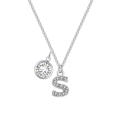 Pave Initial S Necklace with Birthstone Charm Created with Zircondia® Crystals
