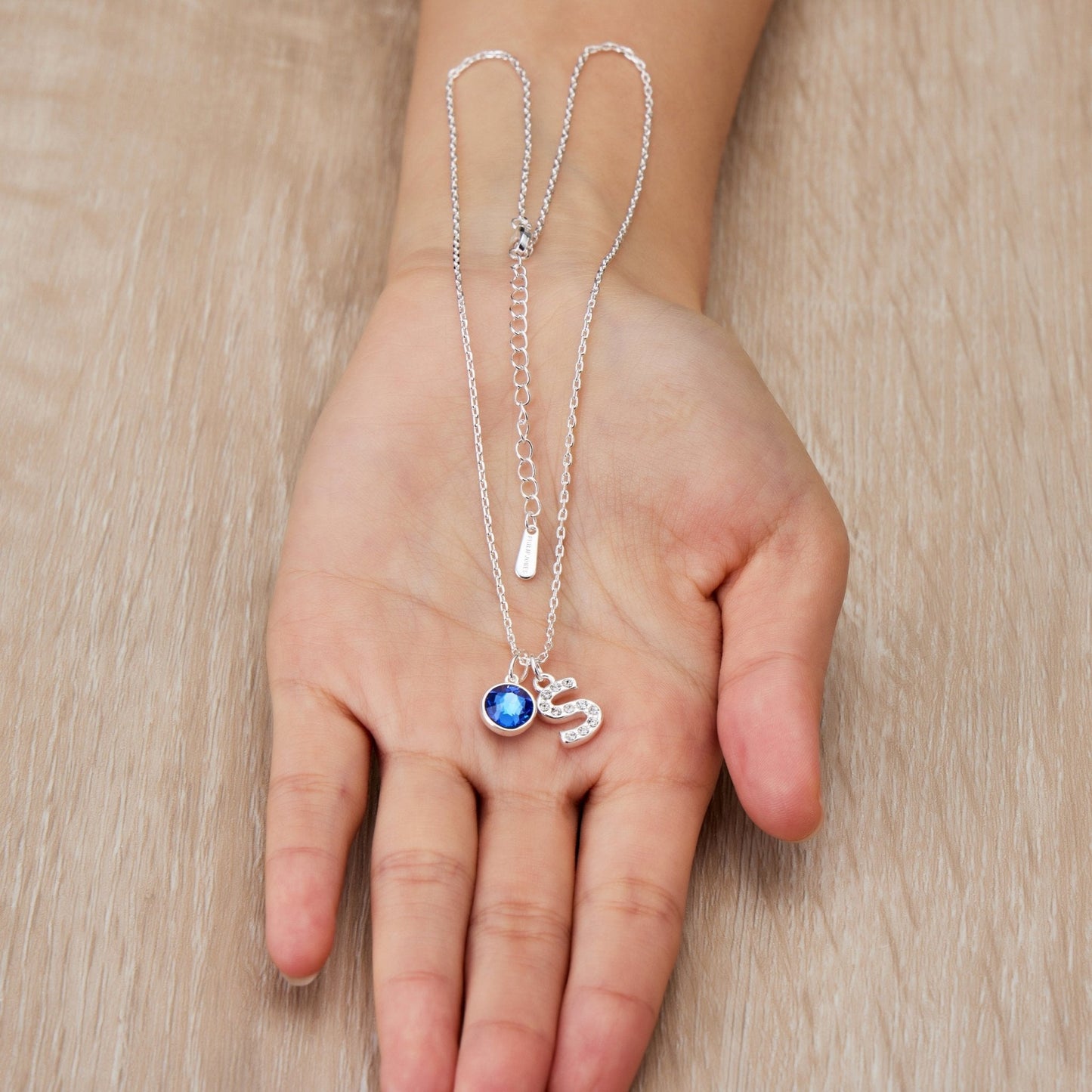 Pave Initial S Necklace with Birthstone Charm Created with Zircondia® Crystals