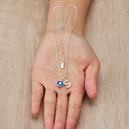 Pave Initial S Necklace with Birthstone Charm Created with Zircondia® Crystals