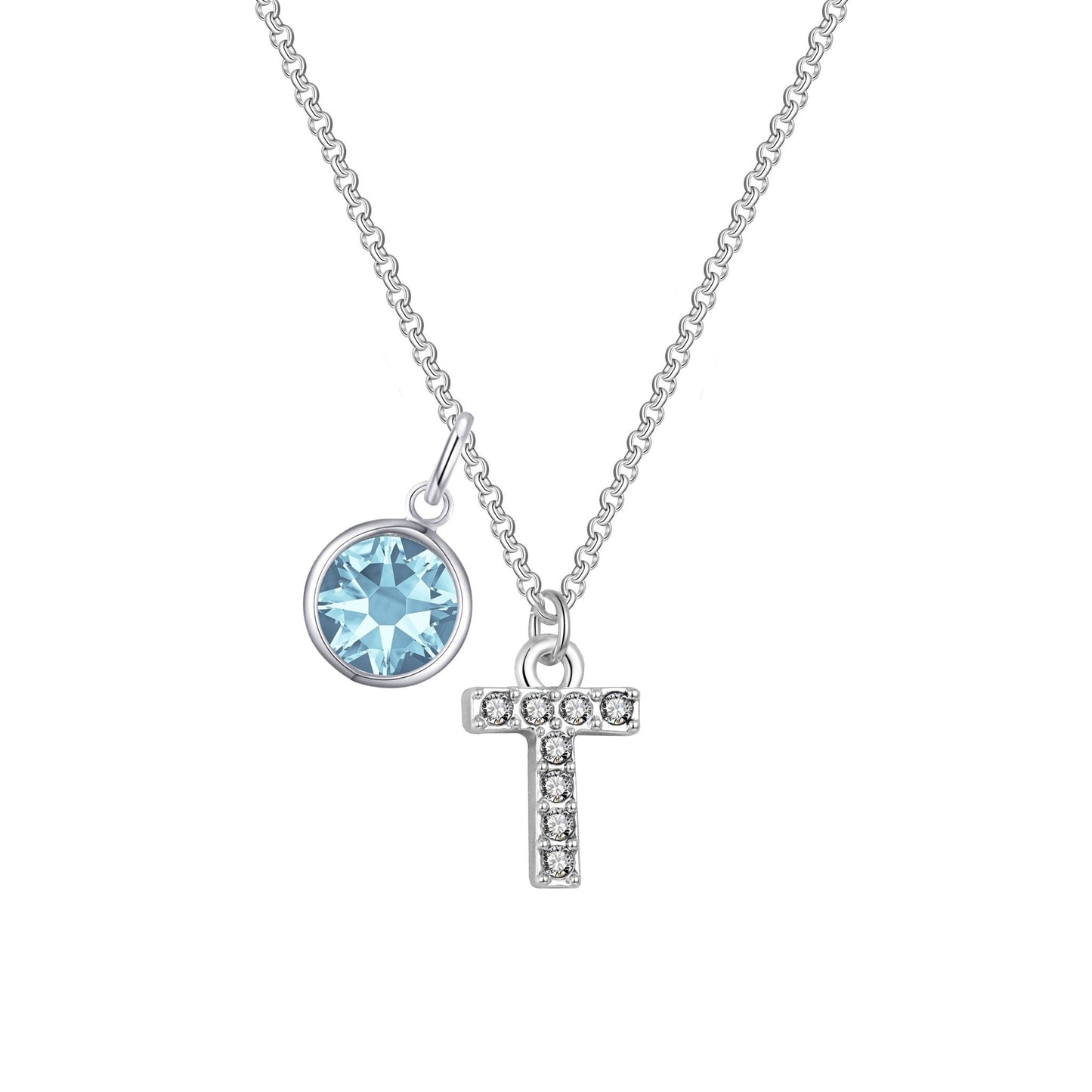 Pave Initial T Necklace with Birthstone Charm Created with Zircondia® Crystals
