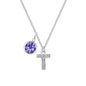 Pave Initial T Necklace with Birthstone Charm Created with Zircondia® Crystals