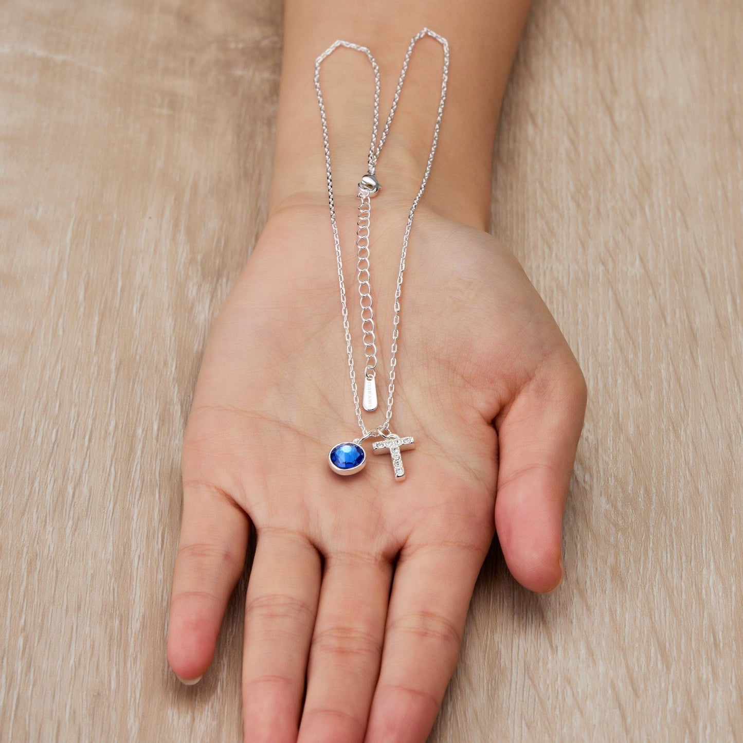 Pave Initial T Necklace with Birthstone Charm Created with Zircondia® Crystals