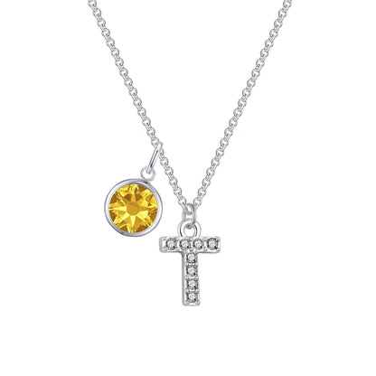 Pave Initial T Necklace with Birthstone Charm Created with Zircondia® Crystals