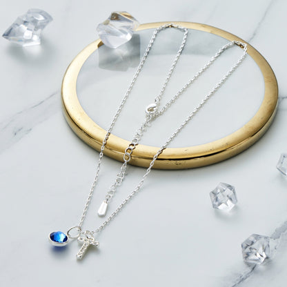 Pave Initial T Necklace with Birthstone Charm Created with Zircondia® Crystals