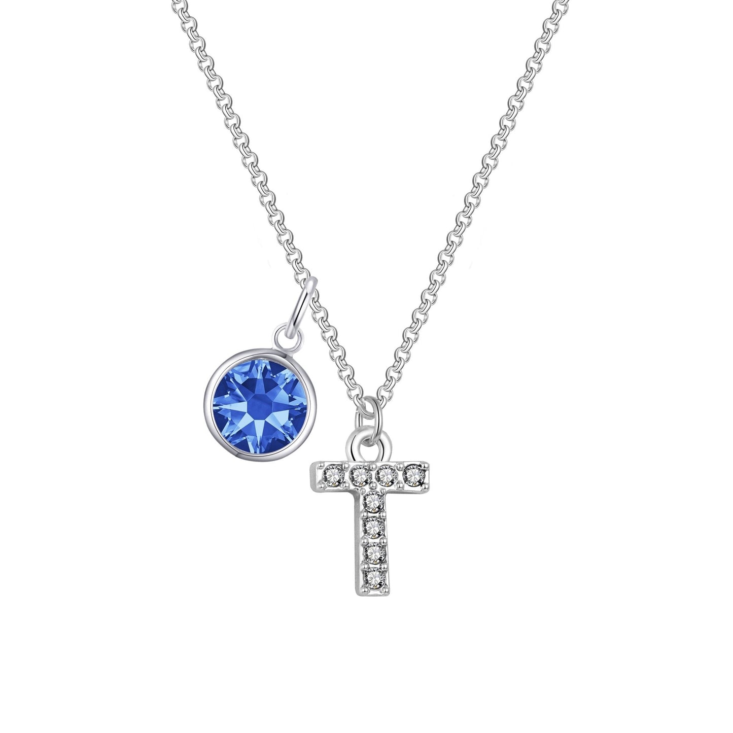 Pave Initial T Necklace with Birthstone Charm Created with Zircondia® Crystals