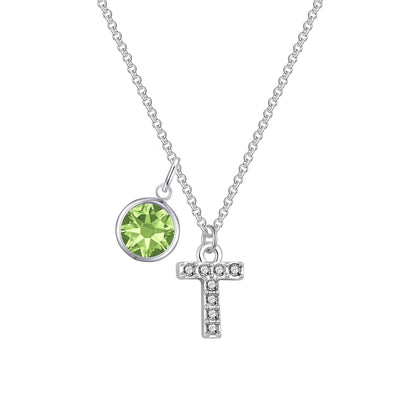 Pave Initial T Necklace with Birthstone Charm Created with Zircondia® Crystals