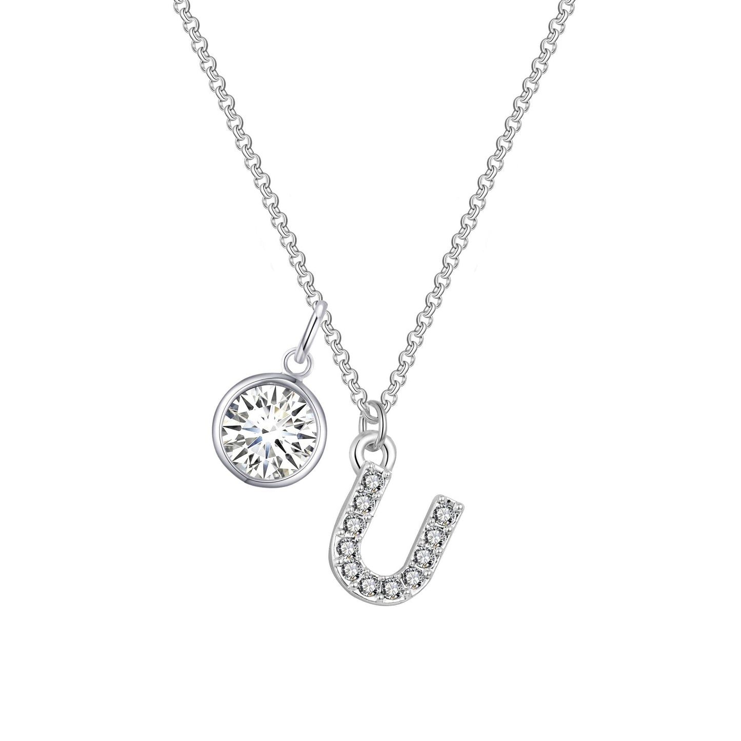 Pave Initial U Necklace with Birthstone Charm Created with Zircondia® Crystals