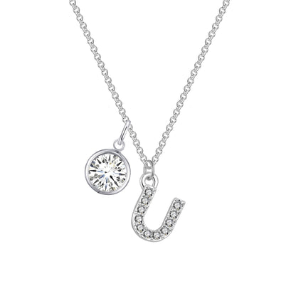 Pave Initial U Necklace with Birthstone Charm Created with Zircondia® Crystals