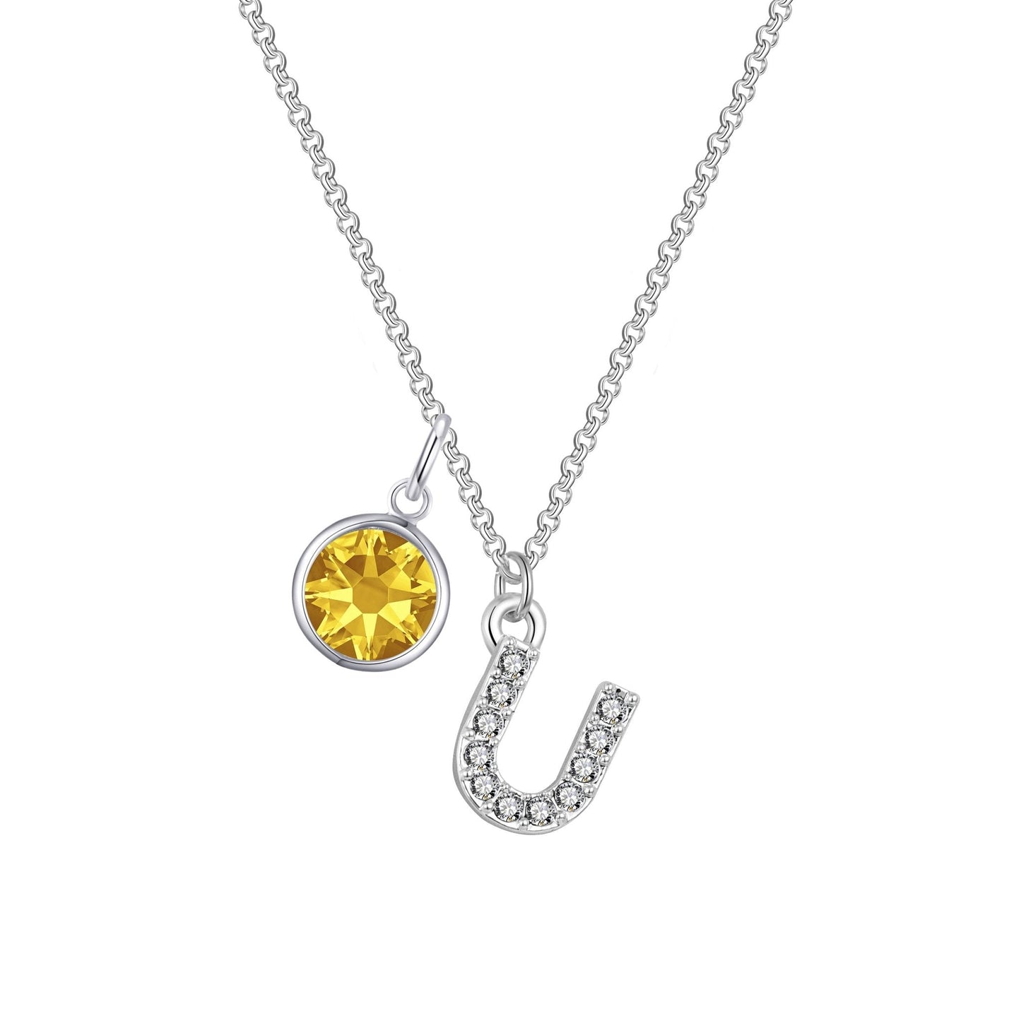 Pave Initial U Necklace with Birthstone Charm Created with Zircondia® Crystals