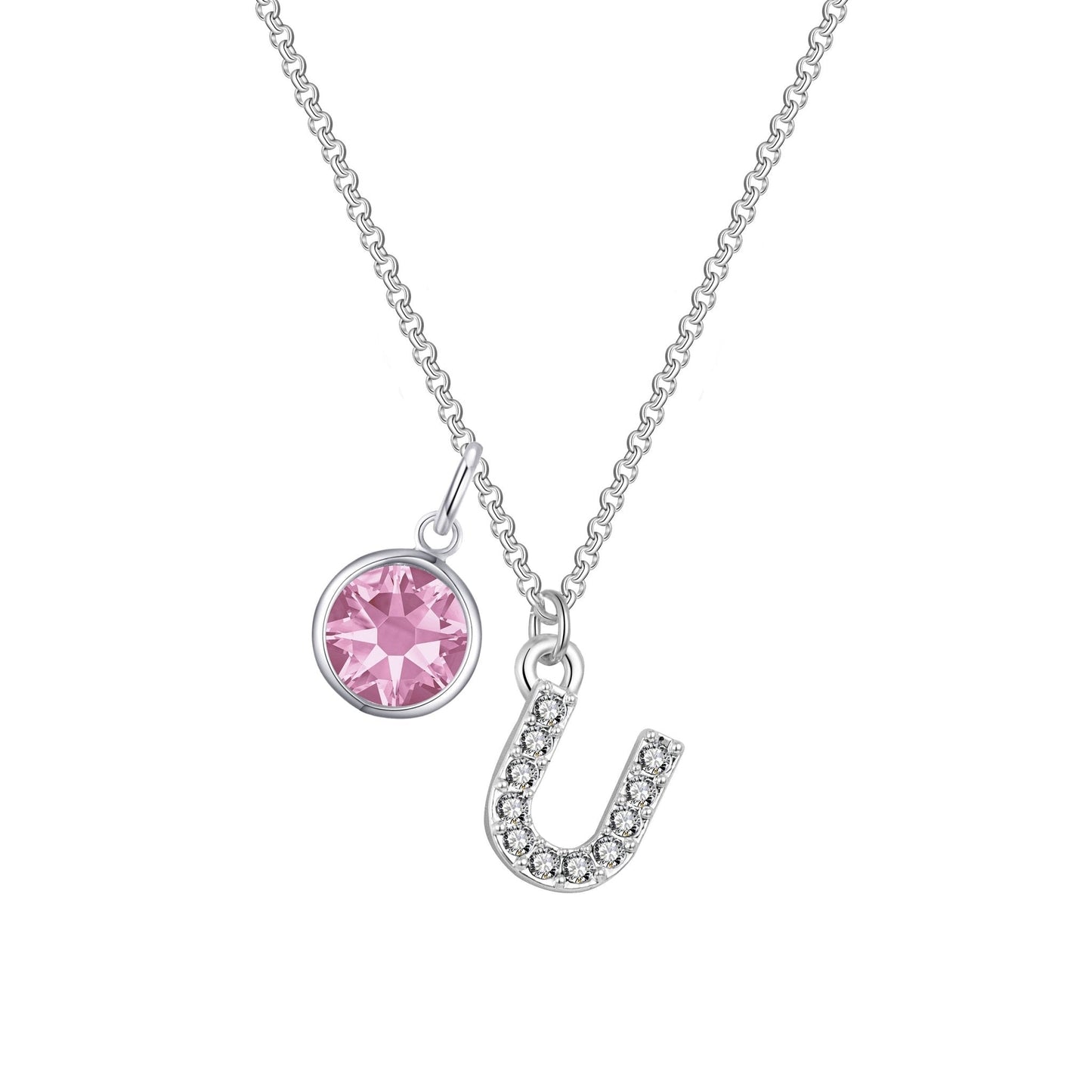 Pave Initial U Necklace with Birthstone Charm Created with Zircondia® Crystals
