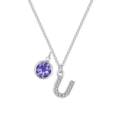 Pave Initial U Necklace with Birthstone Charm Created with Zircondia® Crystals