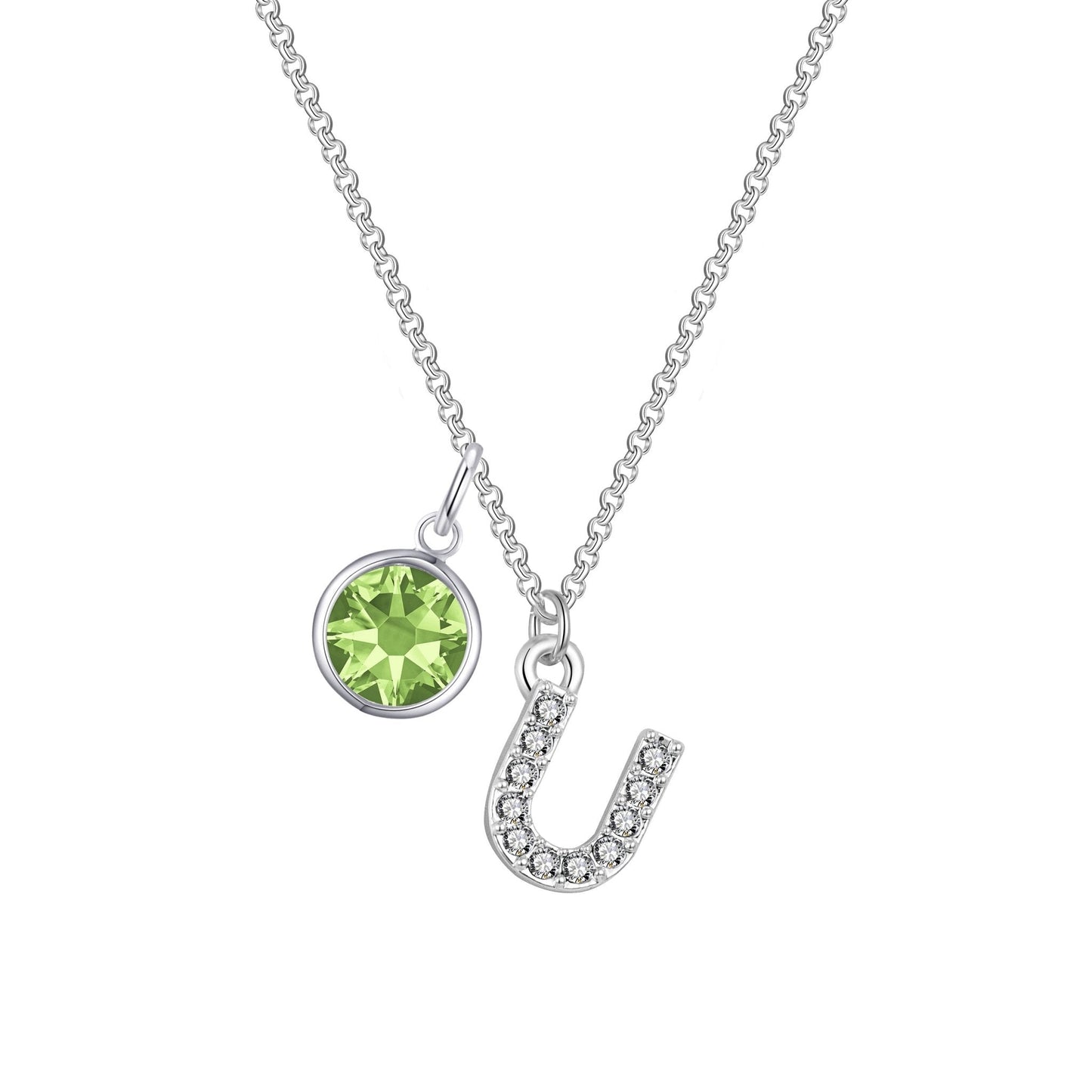 Pave Initial U Necklace with Birthstone Charm Created with Zircondia® Crystals