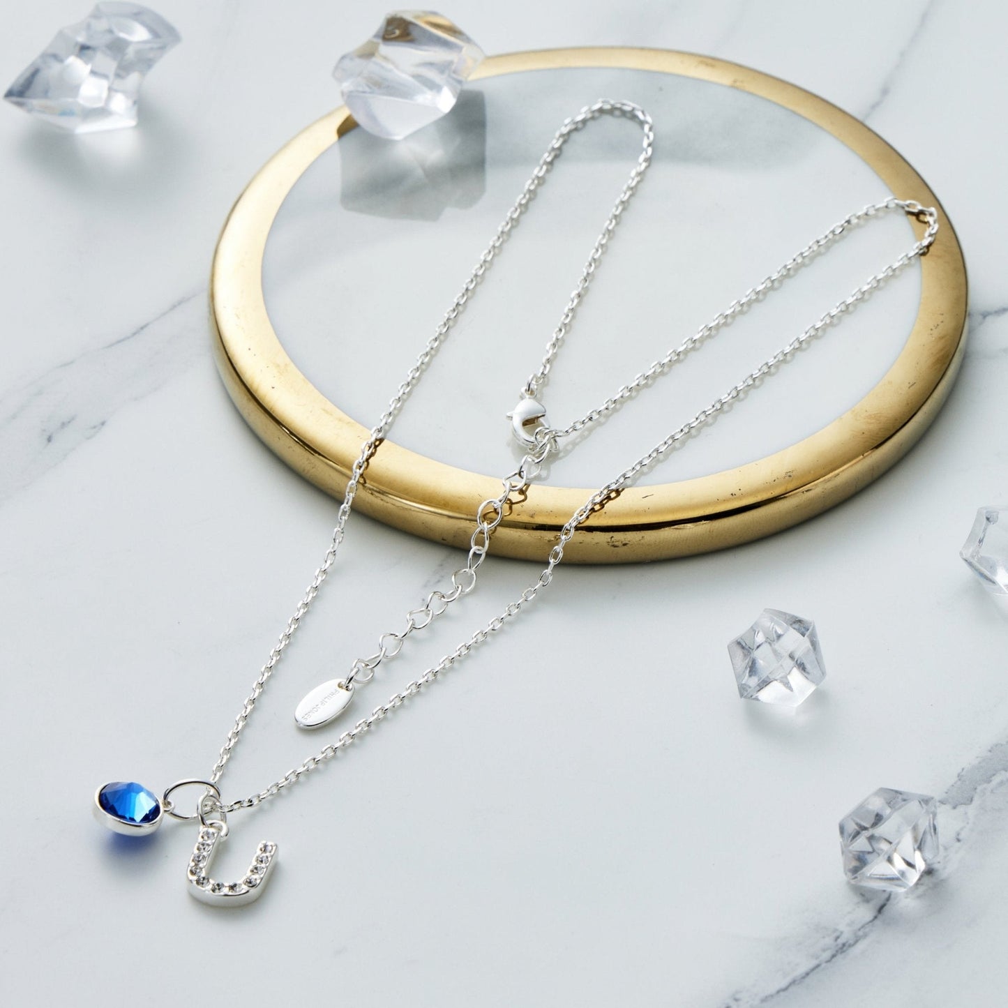 Pave Initial U Necklace with Birthstone Charm Created with Zircondia® Crystals