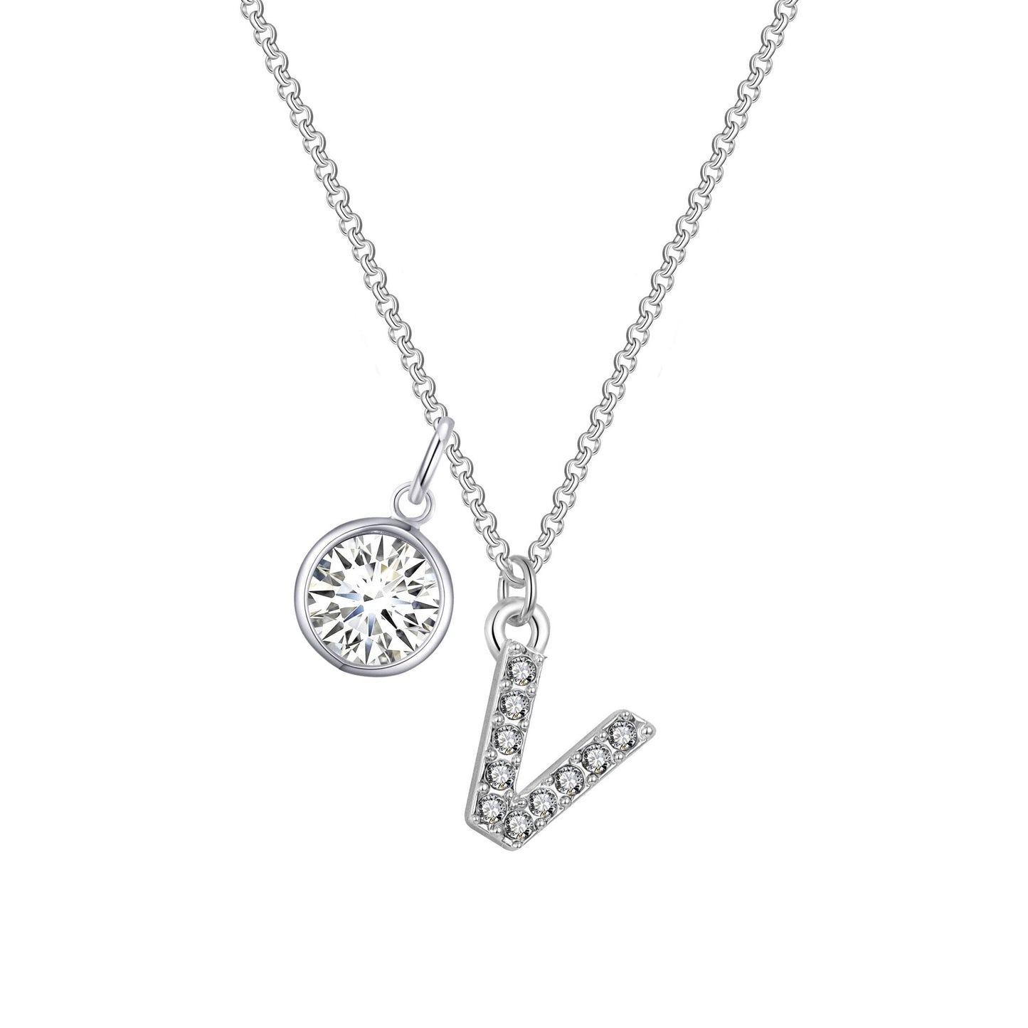 Pave Initial V Necklace with Birthstone Charm Created with Zircondia® Crystals