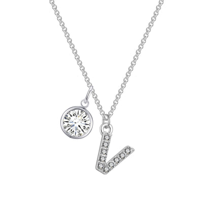 Pave Initial V Necklace with Birthstone Charm Created with Zircondia® Crystals