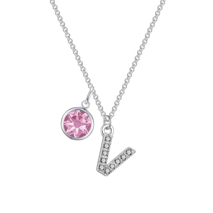 Pave Initial V Necklace with Birthstone Charm Created with Zircondia® Crystals