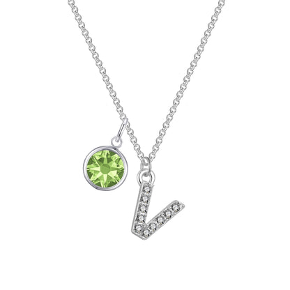 Pave Initial V Necklace with Birthstone Charm Created with Zircondia® Crystals
