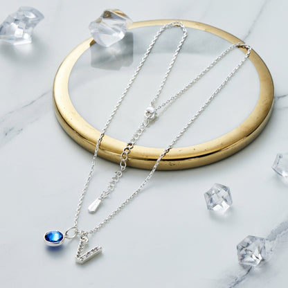 Pave Initial V Necklace with Birthstone Charm Created with Zircondia® Crystals