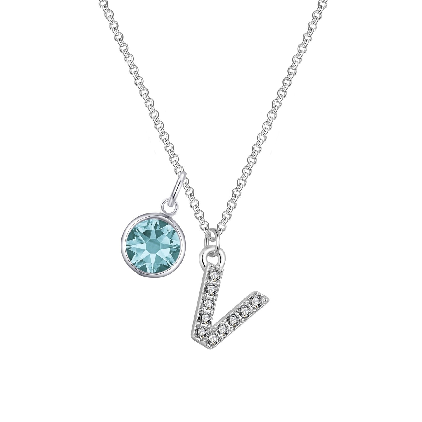 Pave Initial V Necklace with Birthstone Charm Created with Zircondia® Crystals