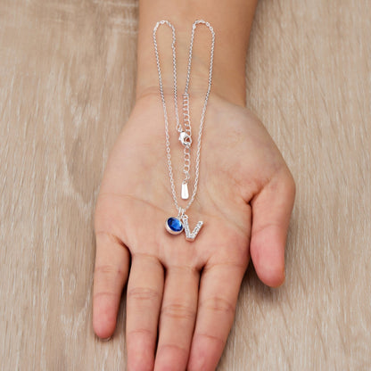 Pave Initial V Necklace with Birthstone Charm Created with Zircondia® Crystals