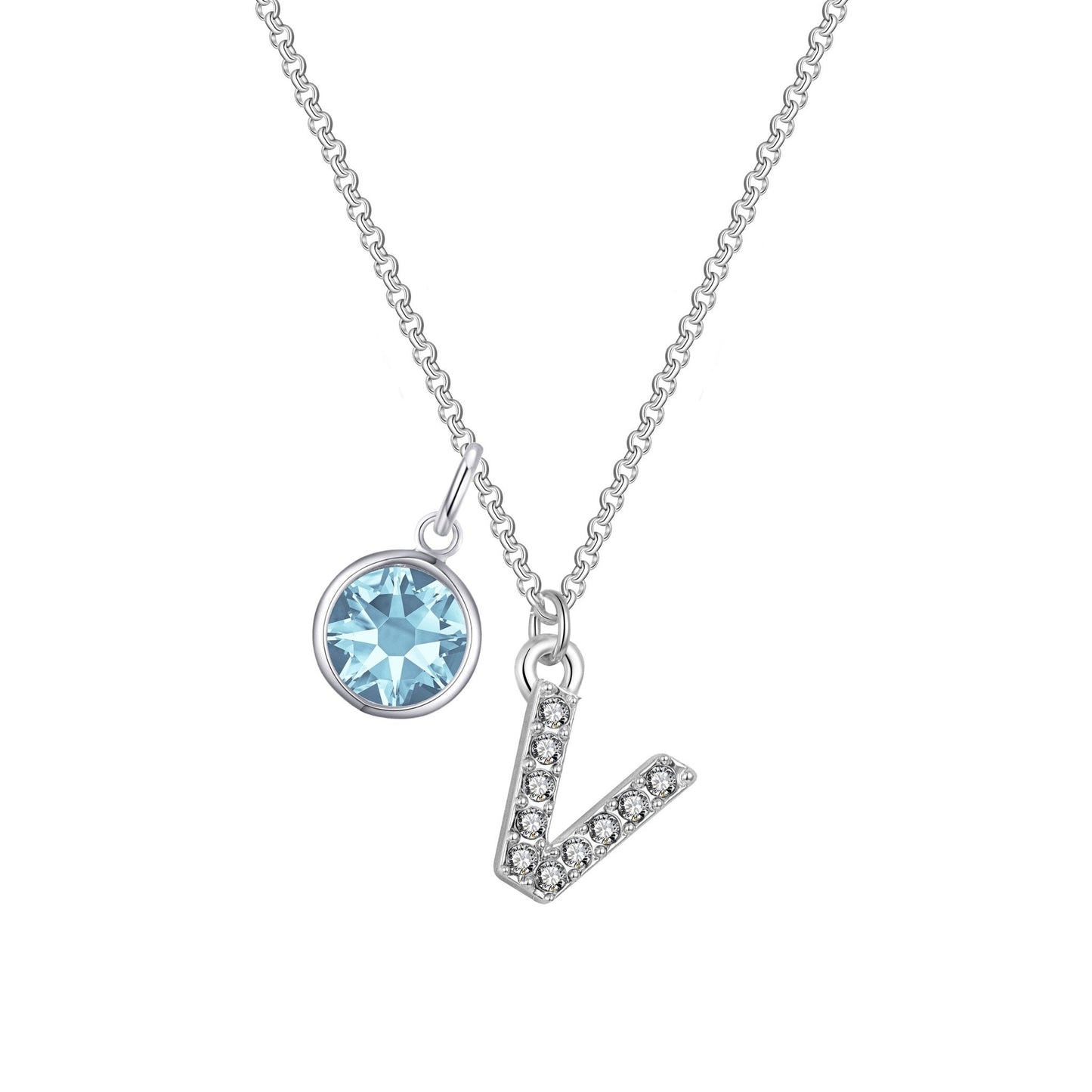Pave Initial V Necklace with Birthstone Charm Created with Zircondia® Crystals