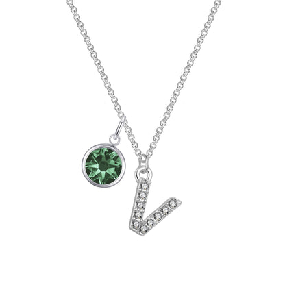 Pave Initial V Necklace with Birthstone Charm Created with Zircondia® Crystals