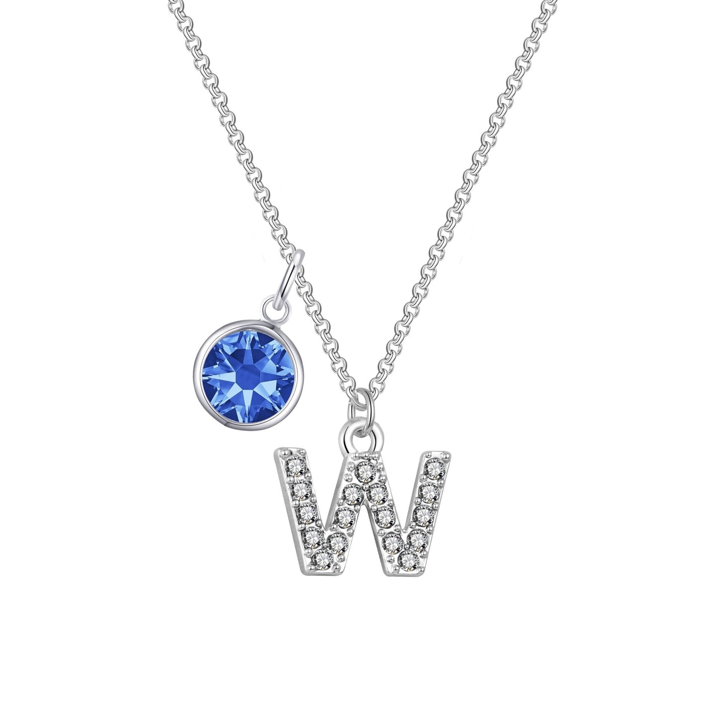 Pave Initial W Necklace with Birthstone Charm Created with Zircondia® Crystals