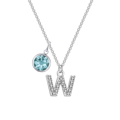 Pave Initial W Necklace with Birthstone Charm Created with Zircondia® Crystals