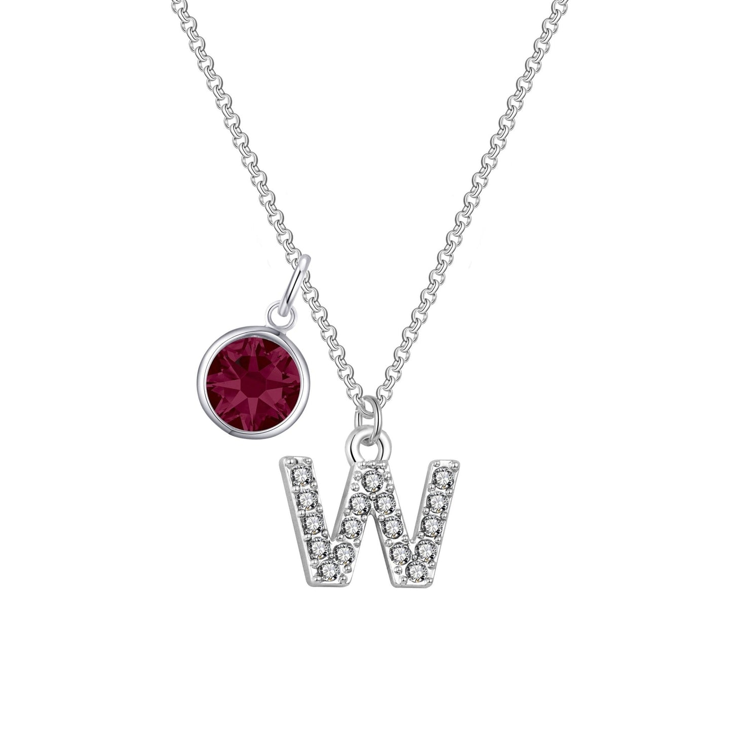 Pave Initial W Necklace with Birthstone Charm Created with Zircondia® Crystals