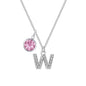 Pave Initial W Necklace with Birthstone Charm Created with Zircondia® Crystals