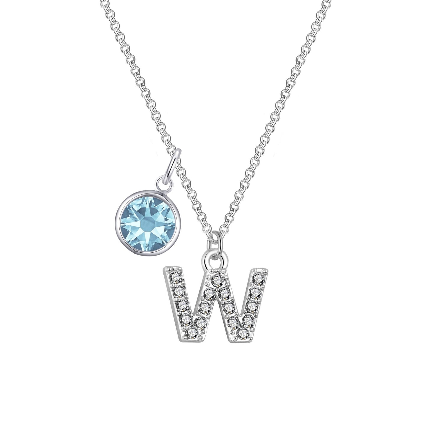 Pave Initial W Necklace with Birthstone Charm Created with Zircondia® Crystals