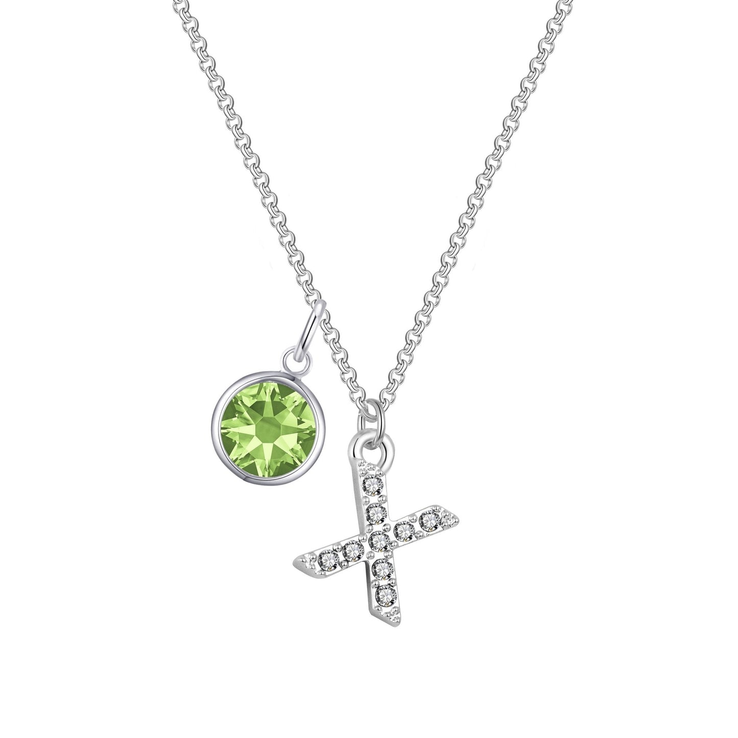 Pave Initial X Necklace with Birthstone Charm Created with Zircondia® Crystals