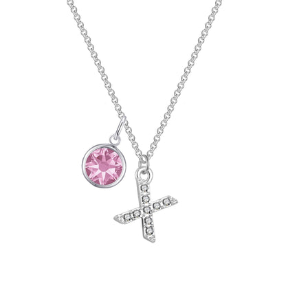 Pave Initial X Necklace with Birthstone Charm Created with Zircondia® Crystals
