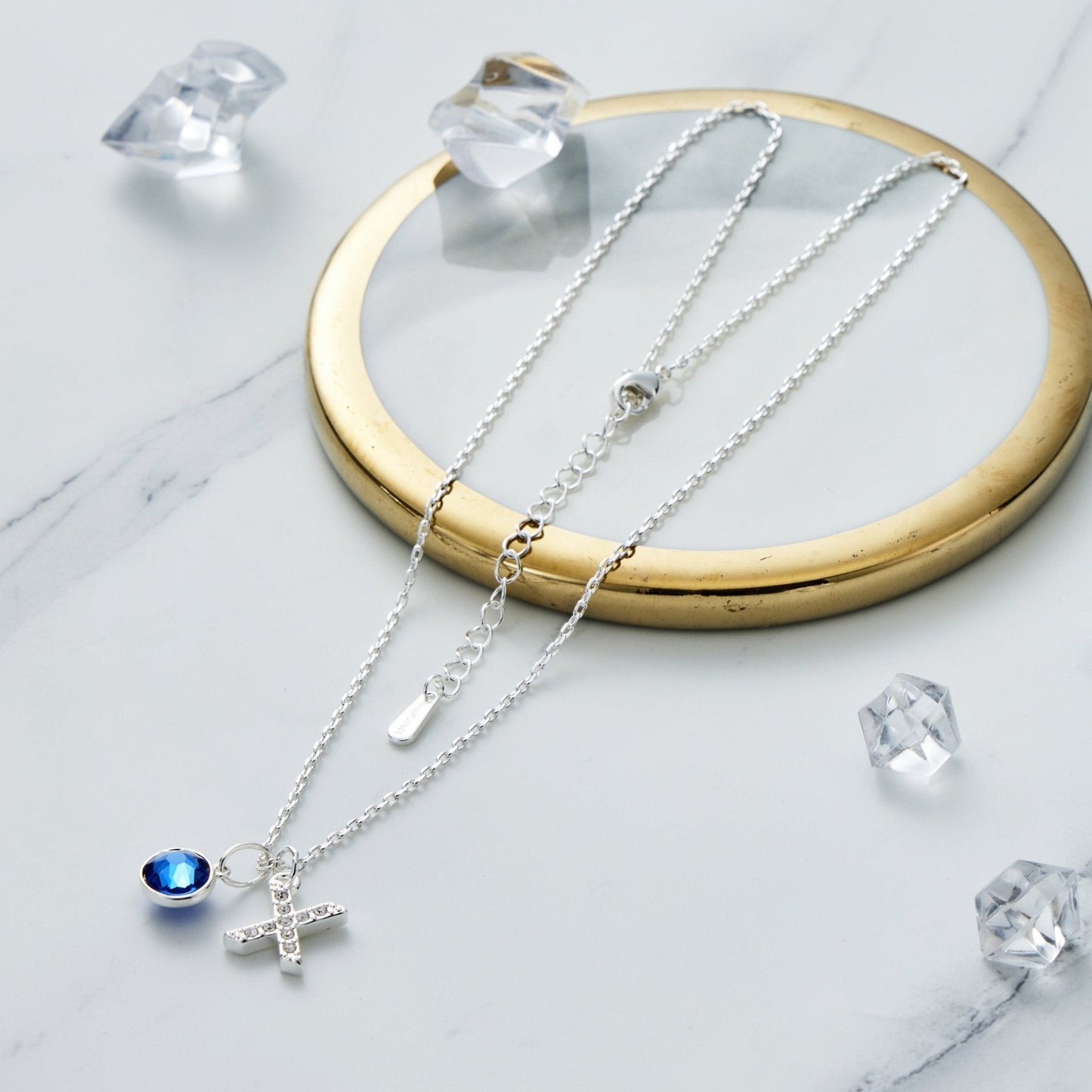 Pave Initial X Necklace with Birthstone Charm Created with Zircondia® Crystals