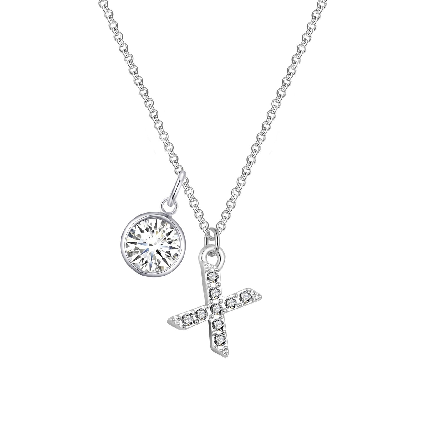 Pave Initial X Necklace with Birthstone Charm Created with Zircondia® Crystals