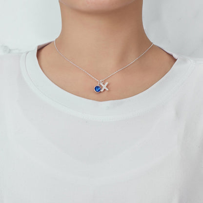 Pave Initial X Necklace with Birthstone Charm Created with Zircondia® Crystals