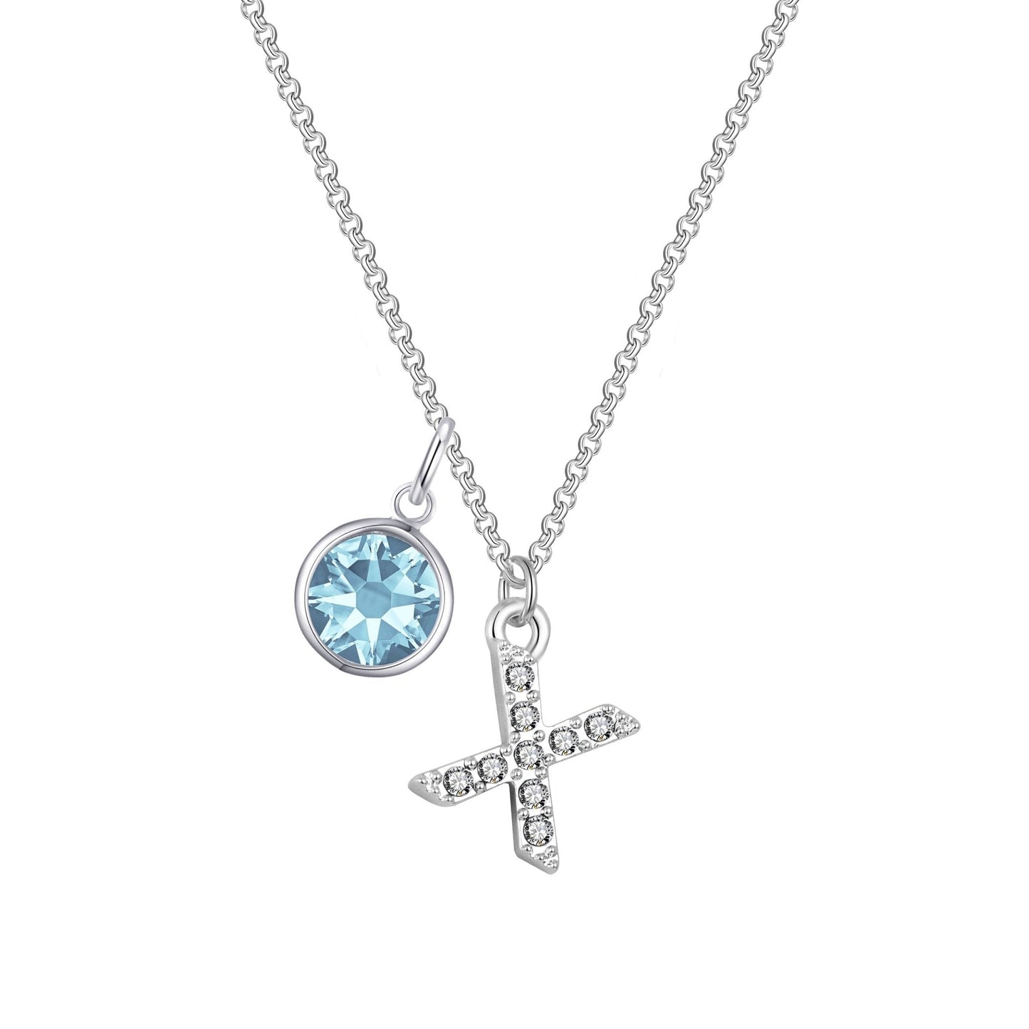 Pave Initial X Necklace with Birthstone Charm Created with Zircondia® Crystals
