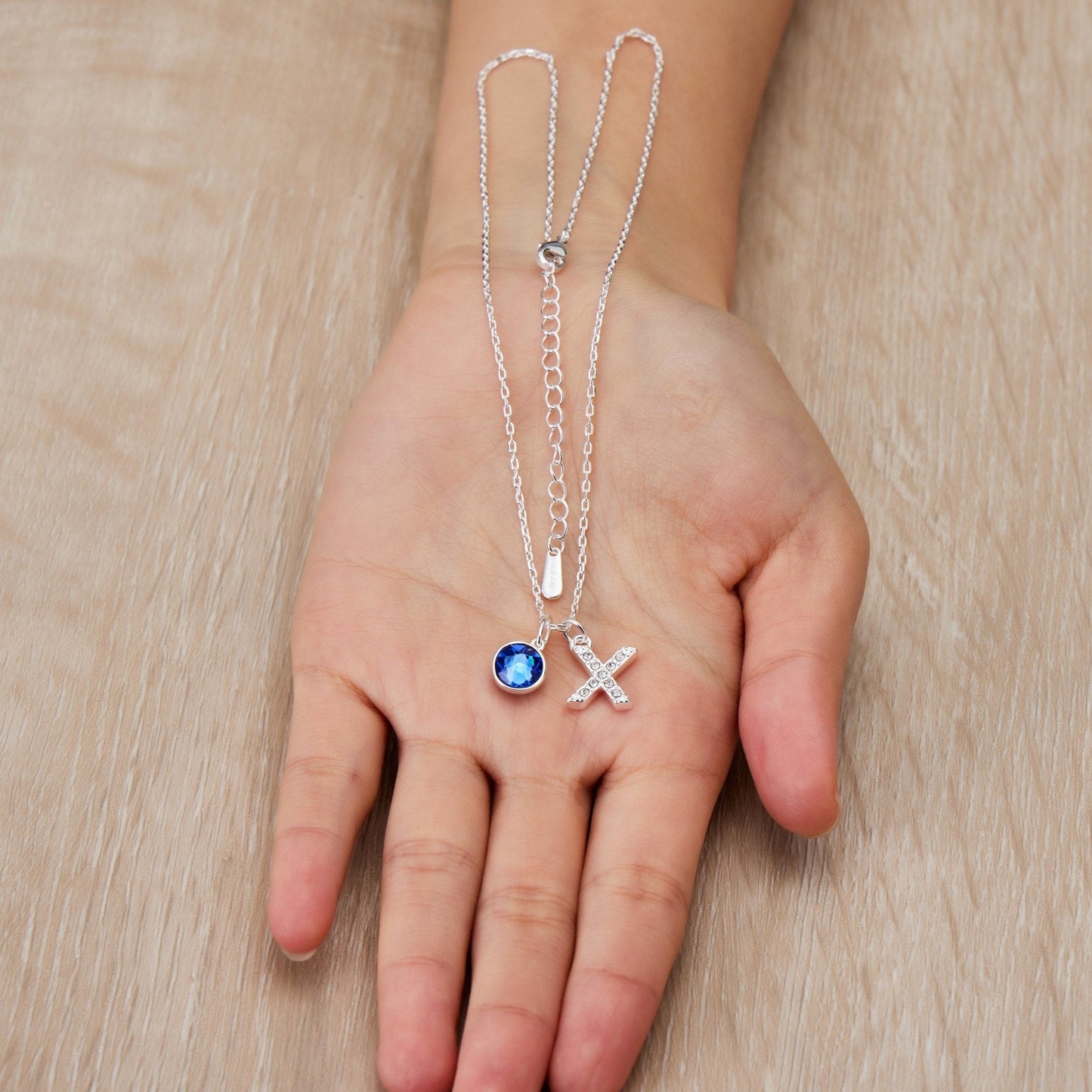 Pave Initial X Necklace with Birthstone Charm Created with Zircondia® Crystals