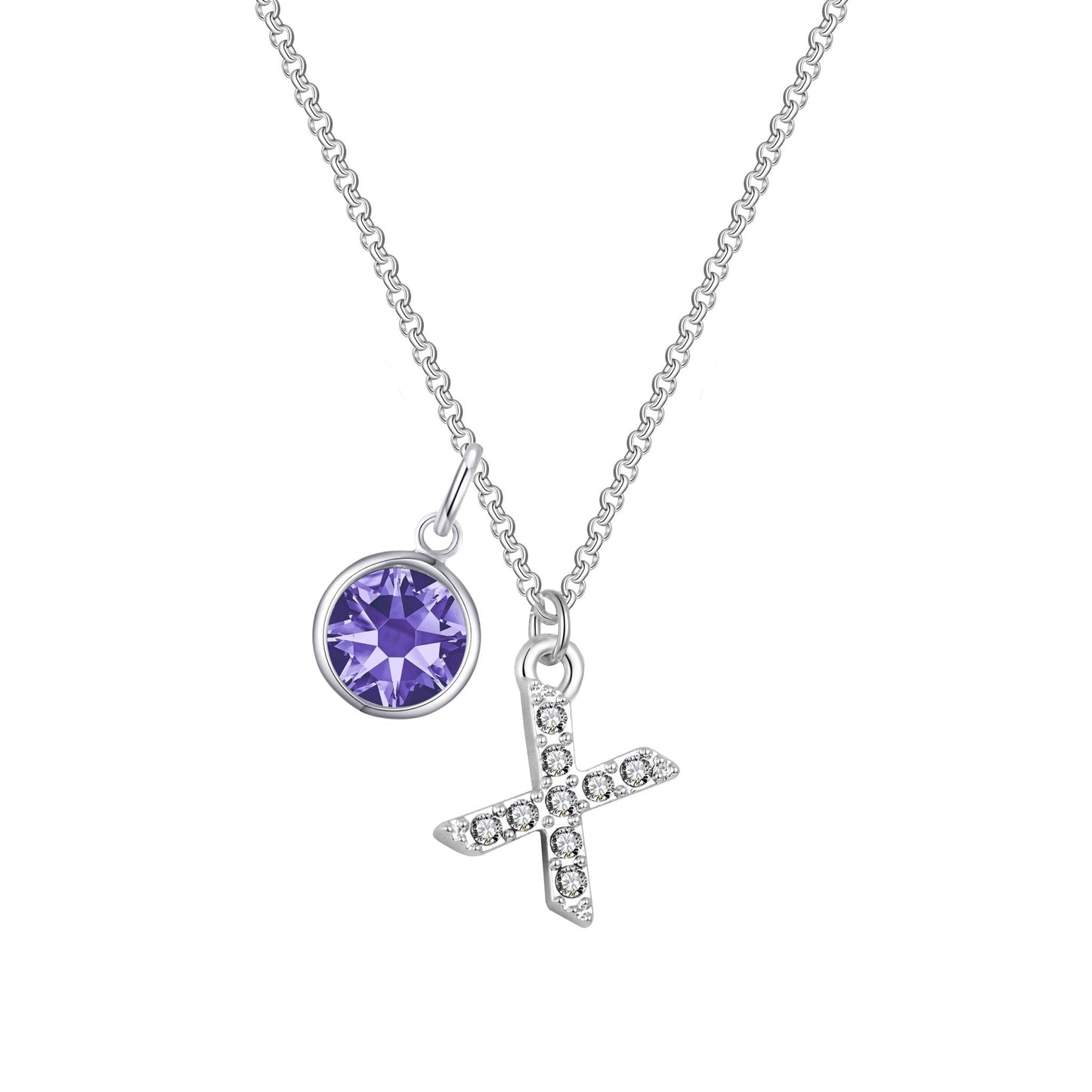 Pave Initial X Necklace with Birthstone Charm Created with Zircondia® Crystals