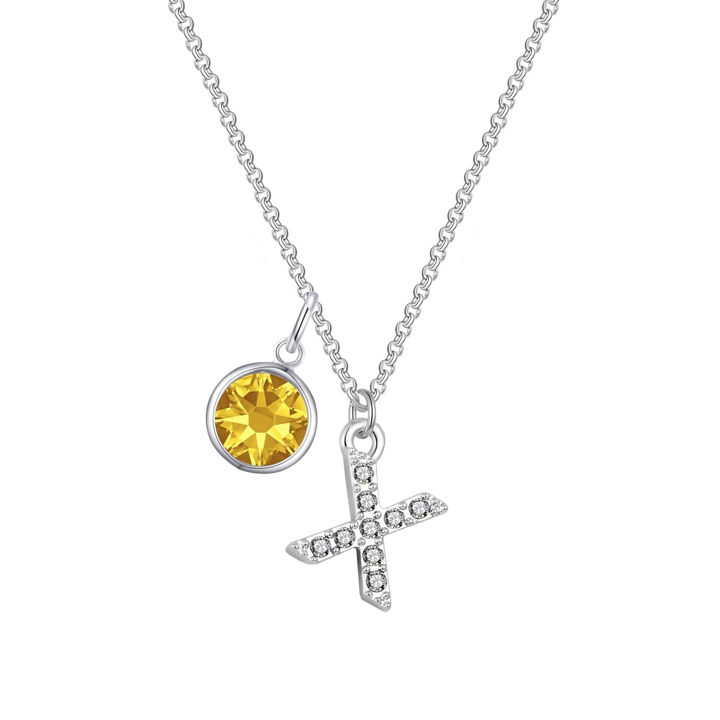 Pave Initial X Necklace with Birthstone Charm Created with Zircondia® Crystals