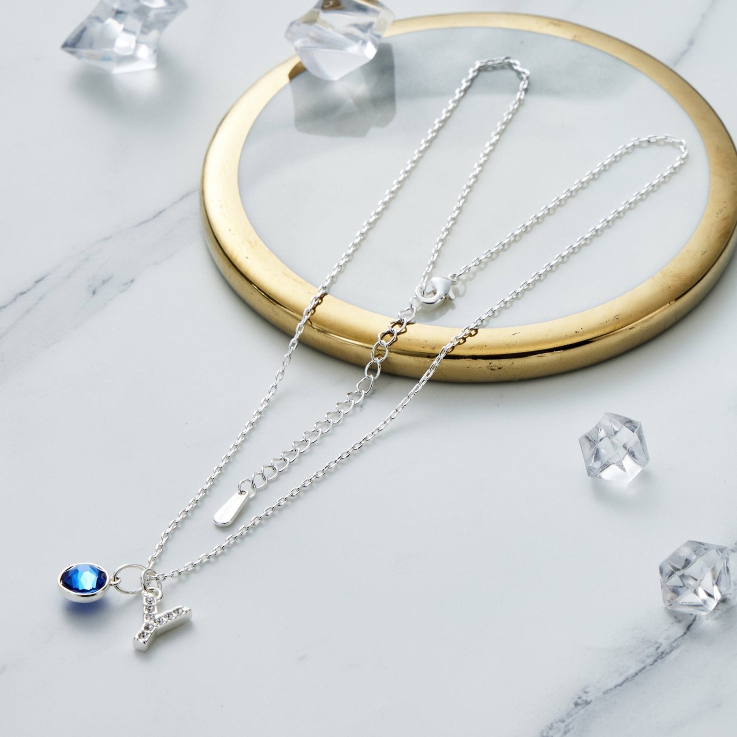 Pave Initial Y Necklace with Birthstone Charm Created with Zircondia® Crystals