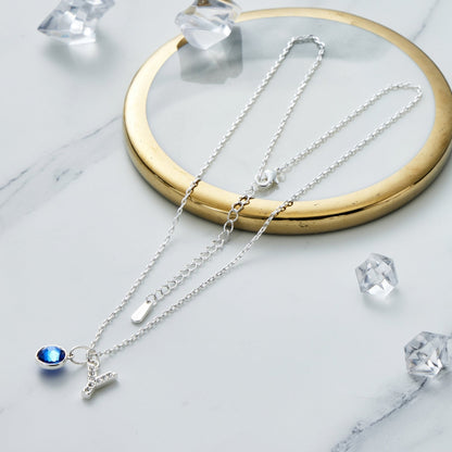 Pave Initial Y Necklace with Birthstone Charm Created with Zircondia® Crystals