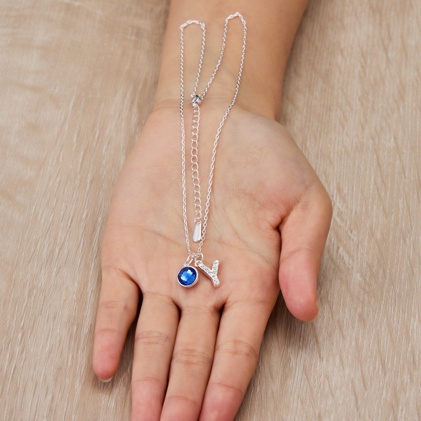 Pave Initial Y Necklace with Birthstone Charm Created with Zircondia® Crystals