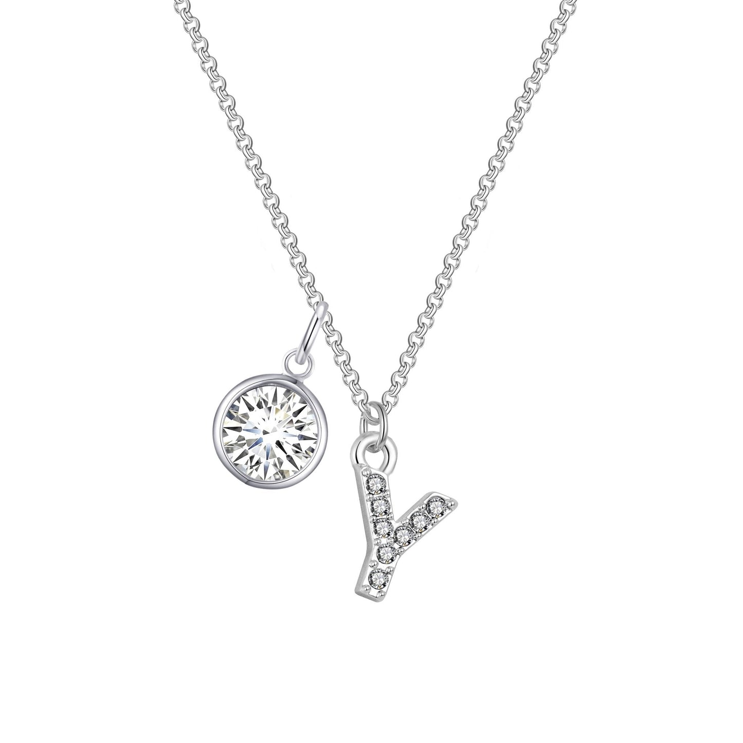Pave Initial Y Necklace with Birthstone Charm Created with Zircondia® Crystals